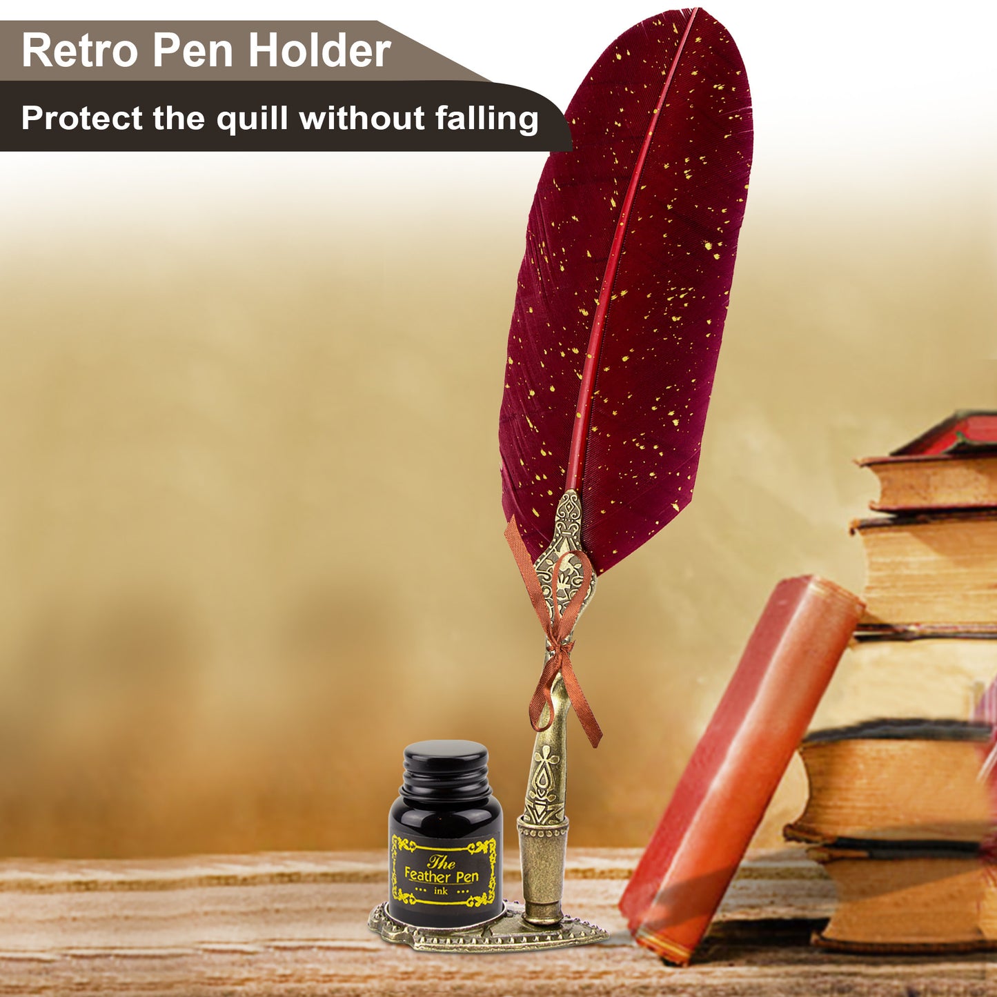 Trustela's Quill Pen And Ink Set - Includes Feather Pen Antique, Dip Pen Stand, Calligraphy Nibs And Black Ink Well In A Gift Box