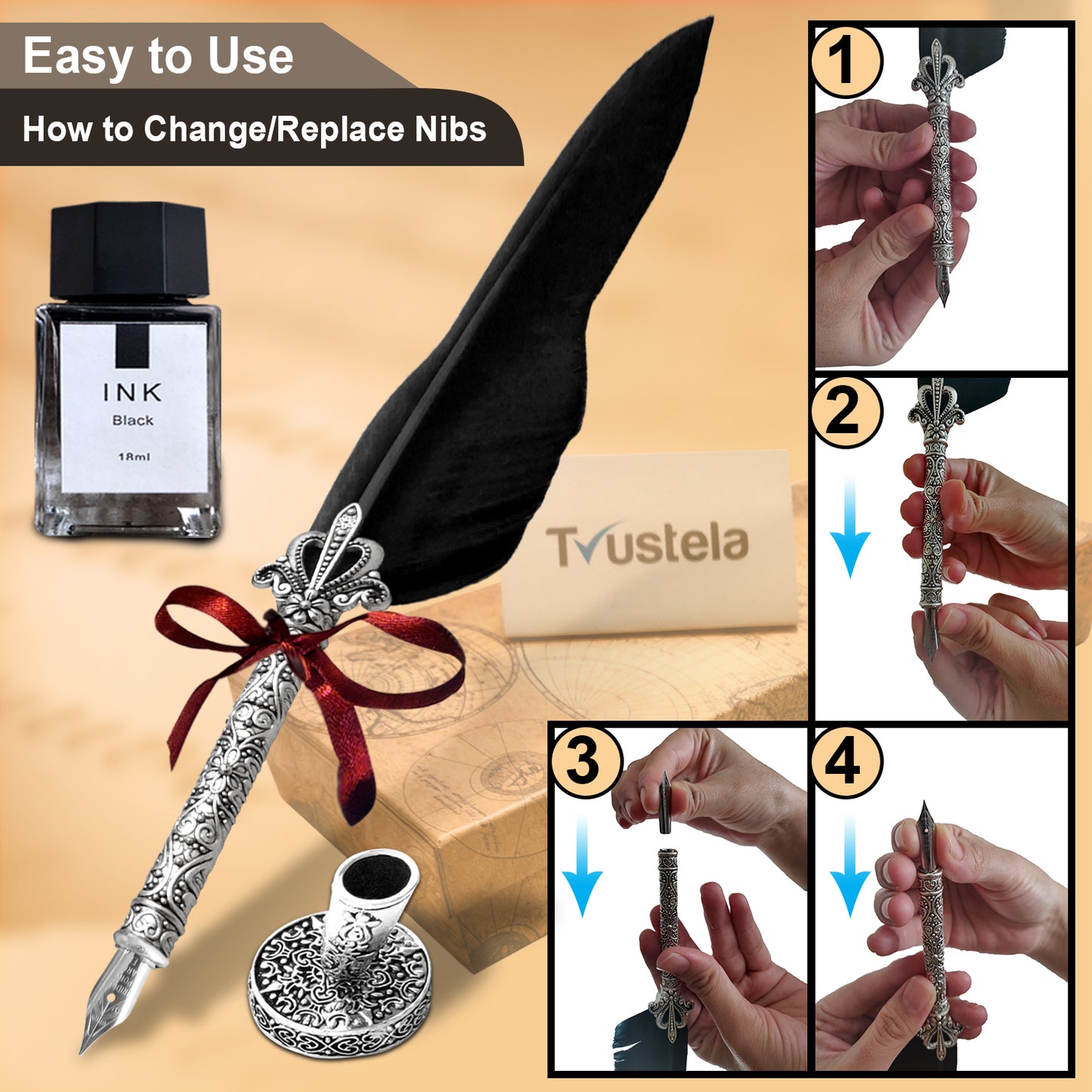 Calligraphy Pen Set, Feather Pen, Calligraphy Pen Set, Quill And Ink Set, Calligraphy Set For Beginners, Feather Pen And Ink Set, Quill Pen And Ink Set, Quill Pen - Black Feather Pen