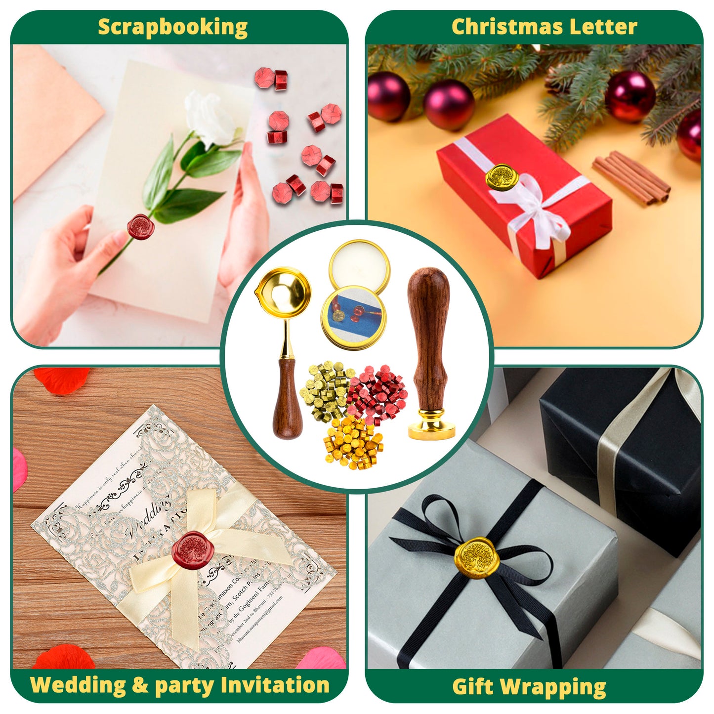 Wax Seal Stamp Kit - Wax Seal Kit With 165 pcs Wax Seal Beads, Tree Of Life Wax Stamp, Wax Seal Spoon And Tea light Candle In A Gift Box