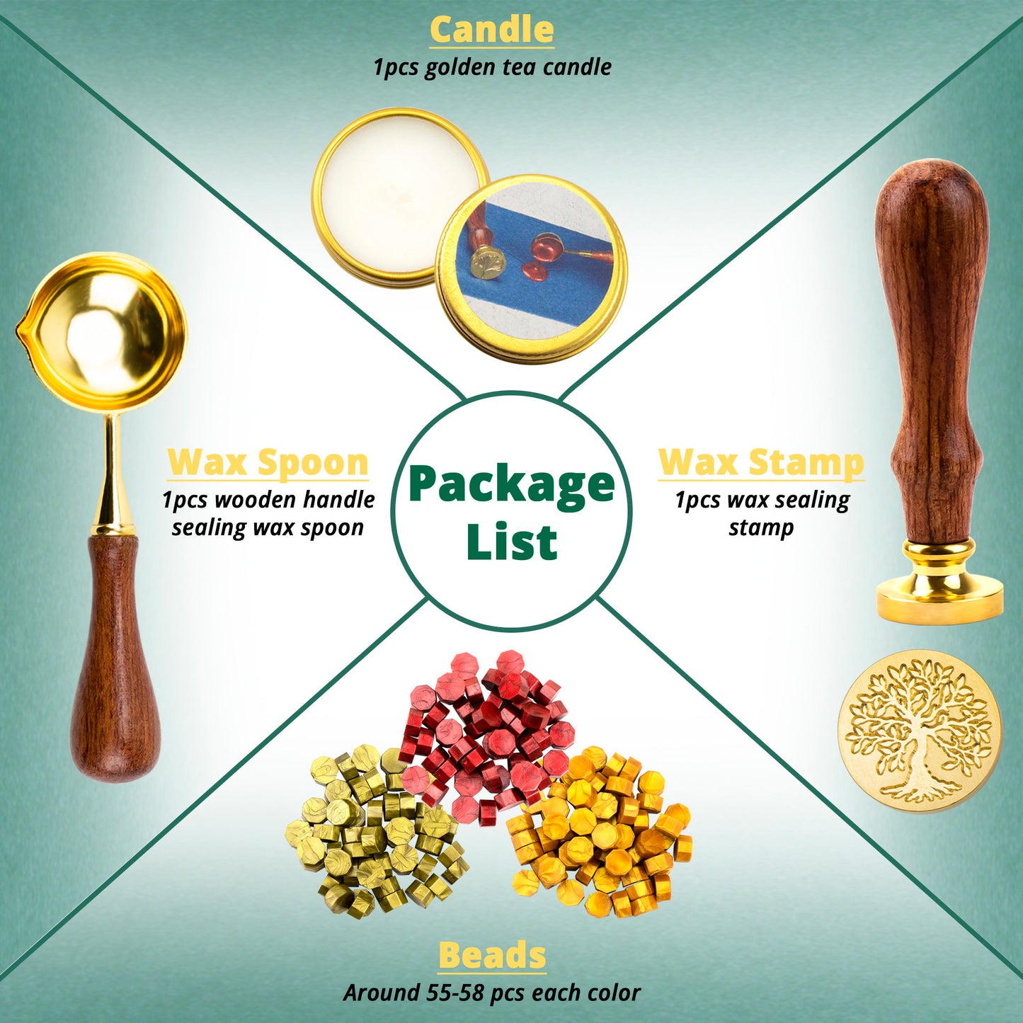 Wax Seal Stamp Kit - Wax Seal Kit With 165 pcs Wax Seal Beads, Tree Of Life Wax Stamp, Wax Seal Spoon And Tea light Candle In A Gift Box