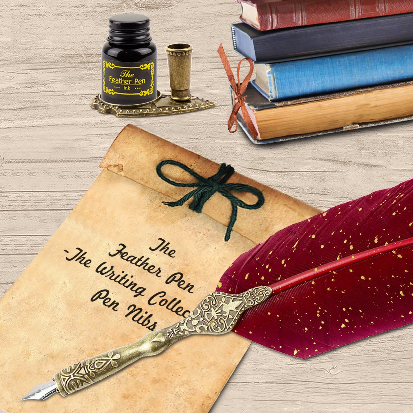 Trustela's Quill Pen And Ink Set - Includes Feather Pen Antique, Dip Pen Stand, Calligraphy Nibs And Black Ink Well In A Gift Box