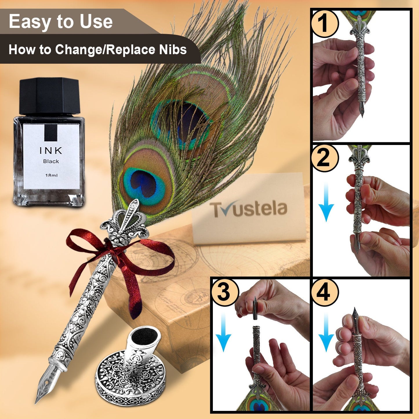 Peacock Feather Pen, Quill And Ink Set, Dip Pen Set, Quill Pen And Ink, Calligraphy Pen Set, Quill And Ink Set,Calligraphy Set For Beginners