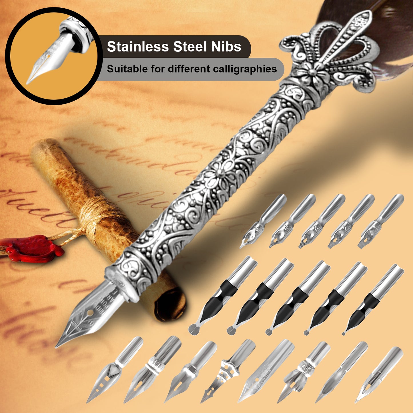 Calligraphy Pen Set, Feather Pen, Calligraphy Pen Set, Quill And Ink Set, Calligraphy Set For Beginners, Feather Pen And Ink Set, Quill Pen And Ink Set, Quill Pen - Natural Feather Pen