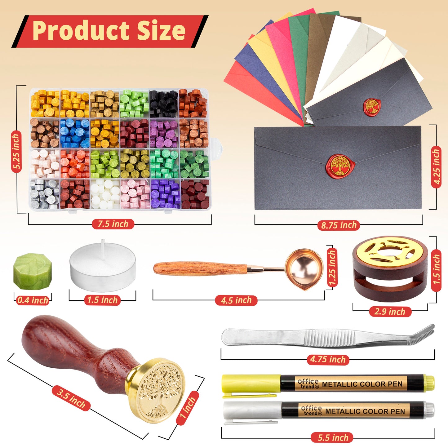 Wax Seal Stamp Kit - Wax Seal Kit 650pcs Wax Seal Beads, Sealing Wax Warmer, Envelopes, Wax Stamp, Wax Seal Spoon, Candles, Tweezers and Pen