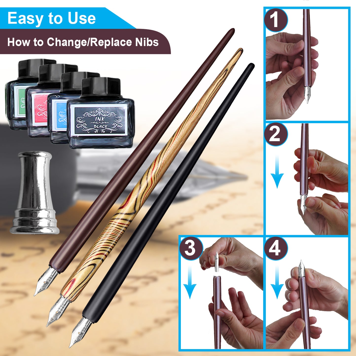 Highergo Glitter Crystal Glass Pen Set Gradient Dip Pen Ink Calligraphy Kits  for Girls Gifts Writing