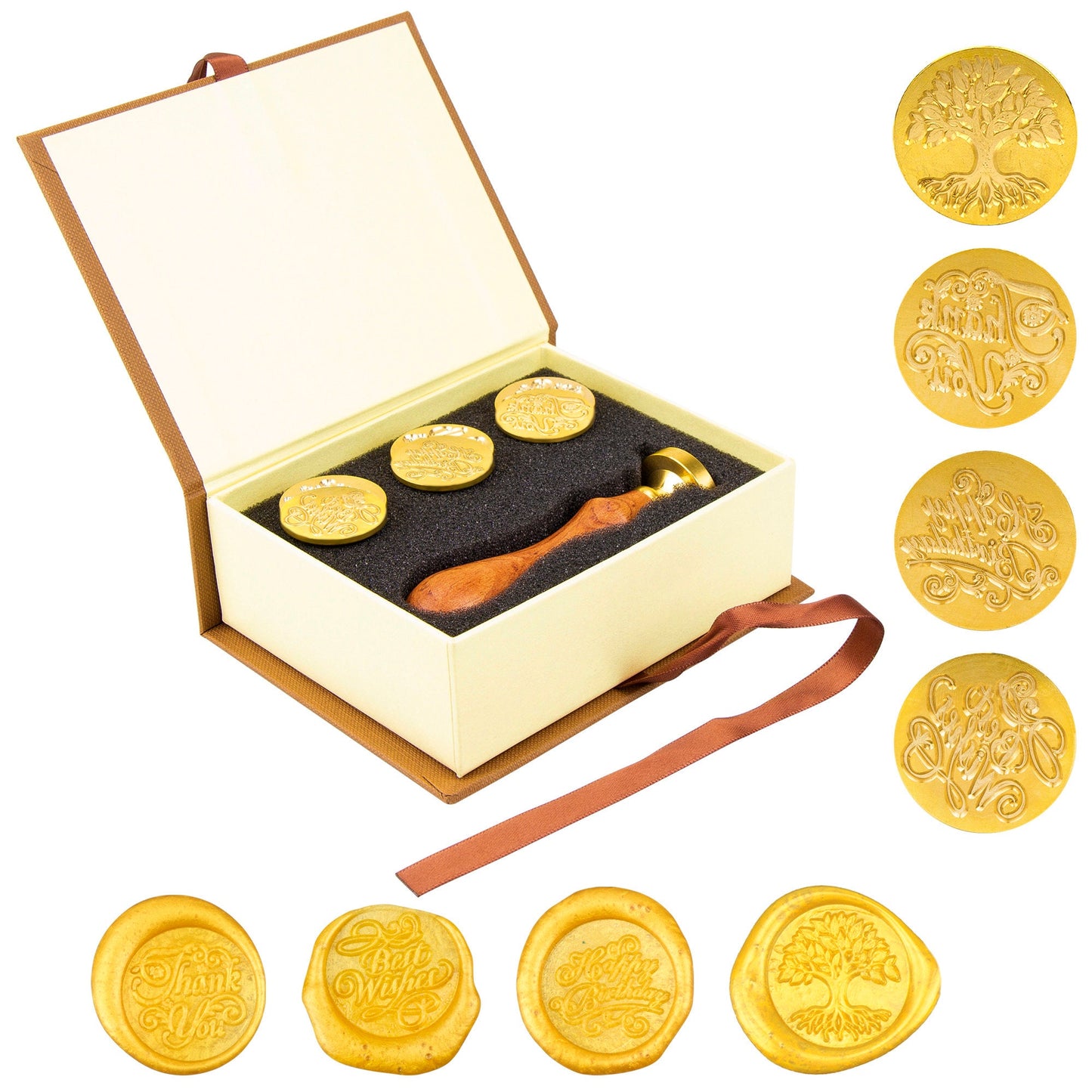Wax Seal Stamp Set-Sealing Wax Stamps Tree Of Life Stamp, Thank You Stamp, Best Wishes Stamp & Happy Birthday Seal Wax Stamp Kit In Gift Box