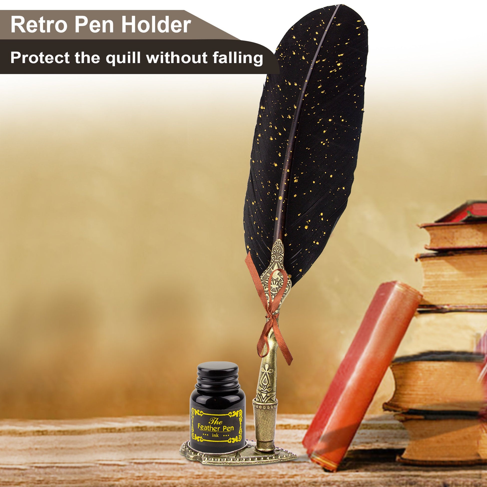 Trustela's Quill Pen And Ink Set - Includes Feather Pen Antique, Dip Pen  Stand, Calligraphy Nibs And Black Ink Well In A Gift Box