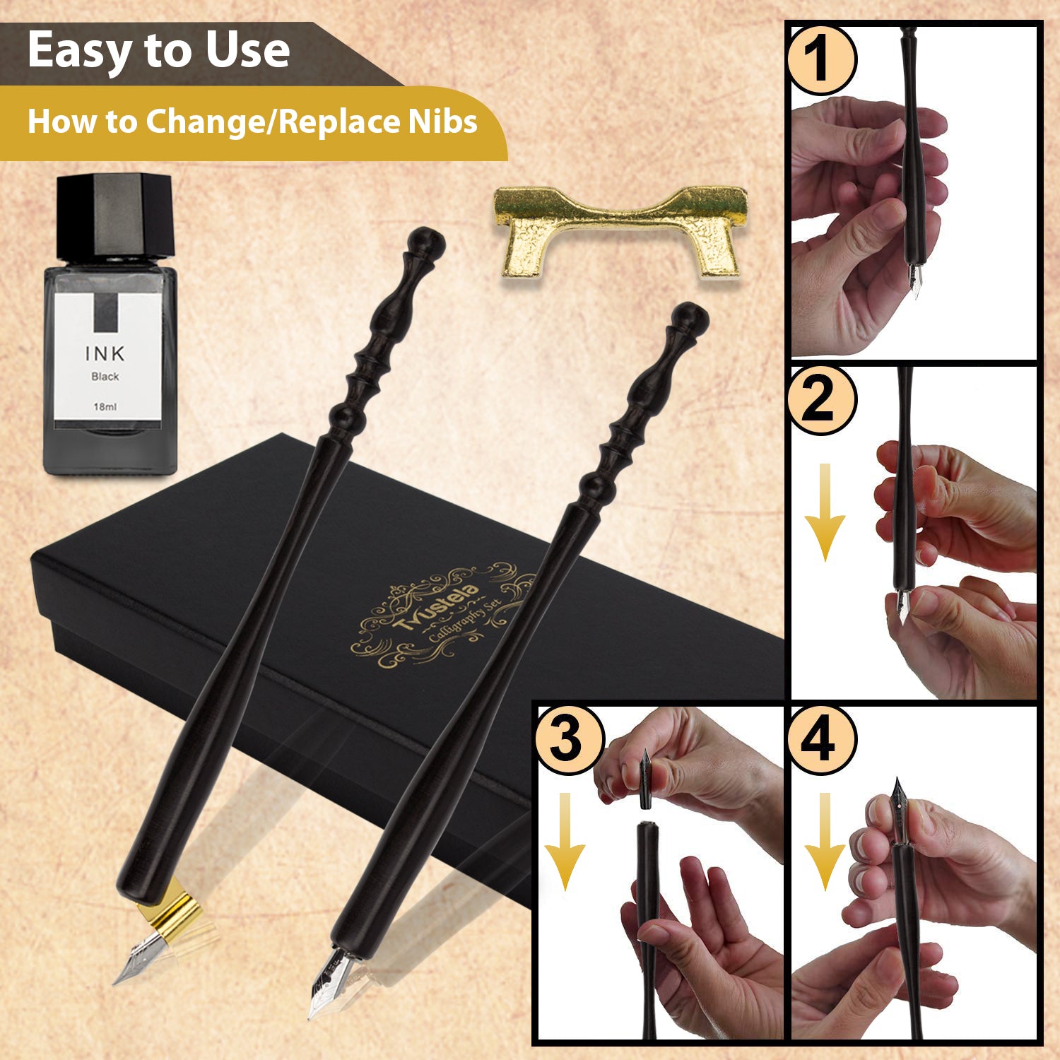 Wooden Calligraphy Pen Set for Beginners - Trustela