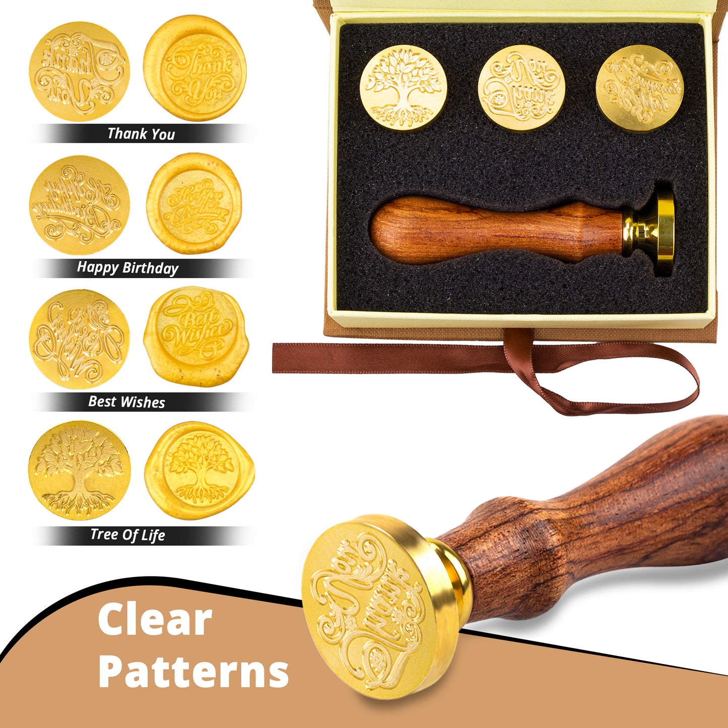 Wax Seal Stamp Set-Sealing Wax Stamps Tree Of Life Stamp, Thank You Stamp, Best Wishes Stamp & Happy Birthday Seal Wax Stamp Kit In Gift Box