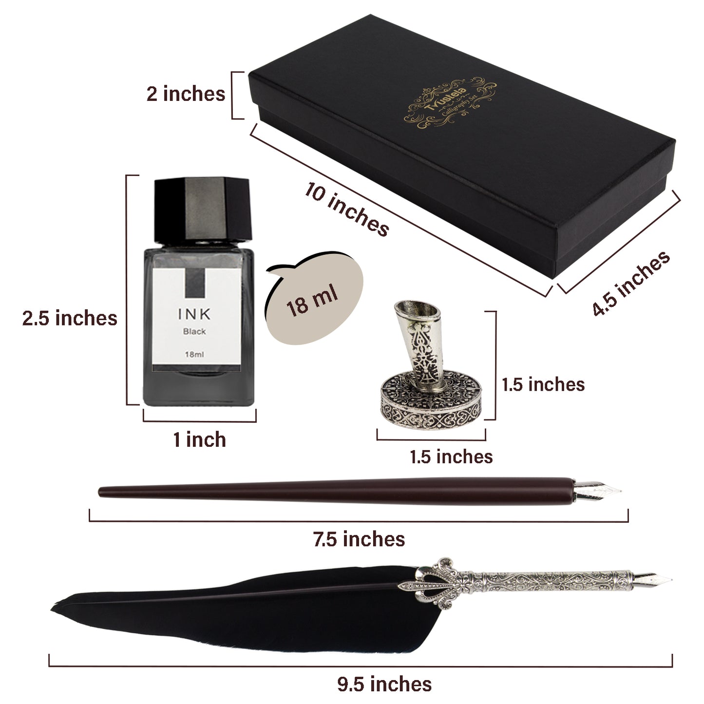 Calligraphy Black Feather Pen And Ink Set – Trustela
