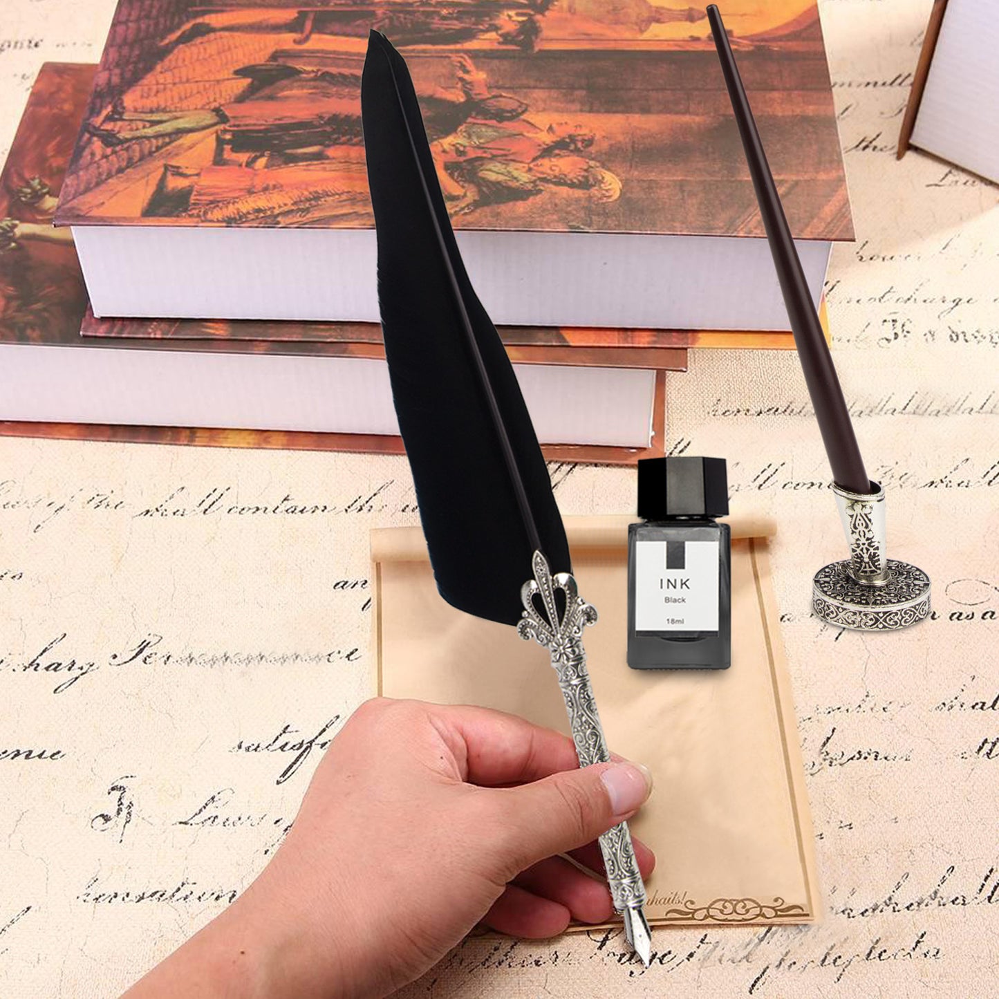 Calligraphy Set For Beginners, Calligraphy Pens for beginners, Calligraphy Pen Set, Calligraphy Kit for Beginners, feather pen, quill pen, quill and ink set, quill pen and ink set, Wooden pen and ink