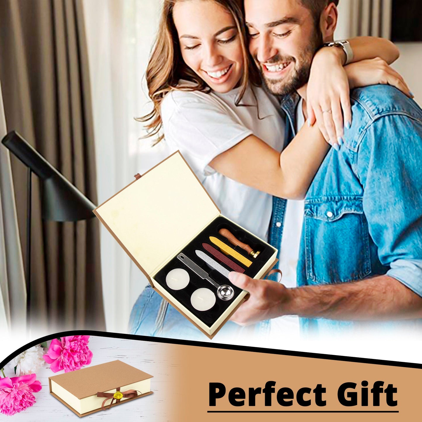 Wax Seal Stamp Kit-Wax Seal Kit With Gold,Silver and Red Wax Sticks,Tree Of Life Wax Stamp,Wax Seal Spoon & Two Tealight Candles In Gift Box